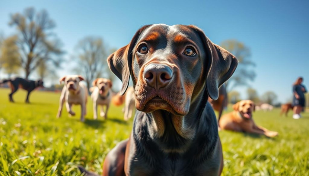 Labrador ansioso en proceso de socialización