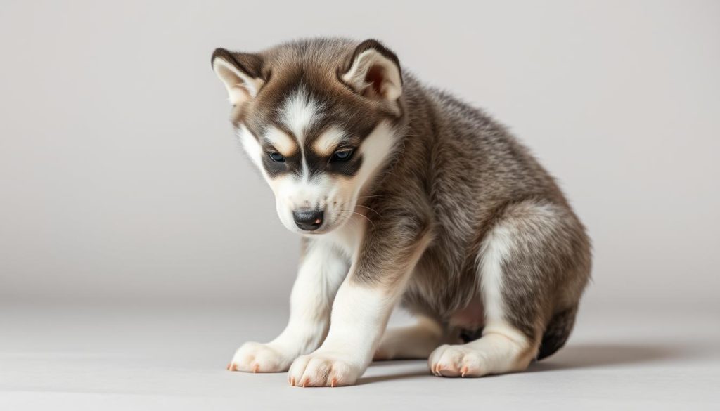 Cachorro husky con signos de estrés