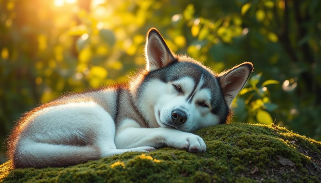Husky relajado en entorno tranquilo