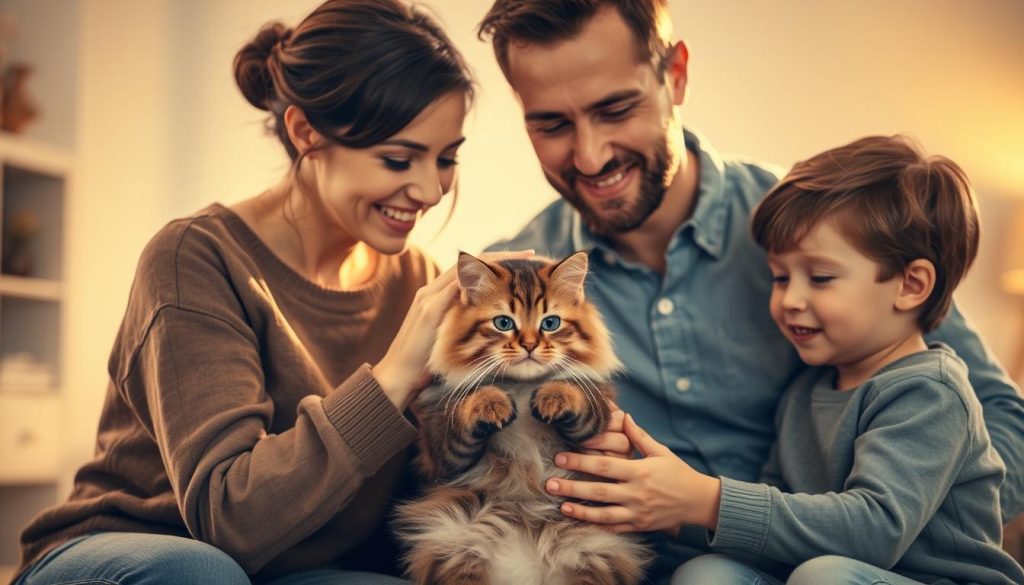 Familia cuidando gato British Shorthair